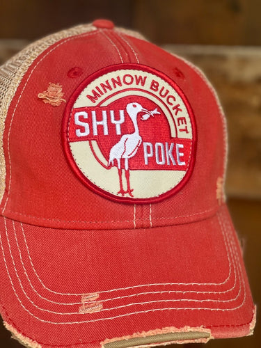 SHY POKE Minnow Bucket Hat- Distressed Red Snapback